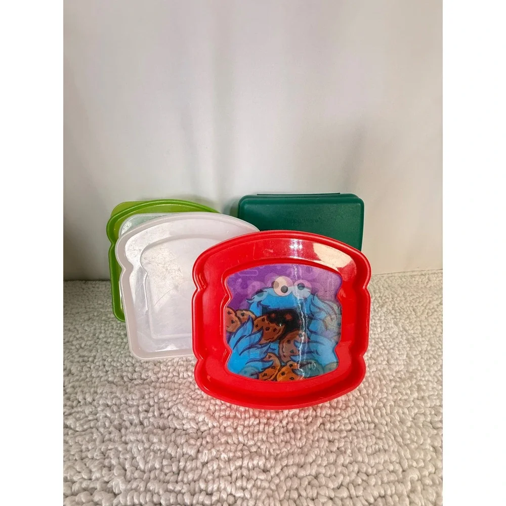 Tupperware & Sesame Street Sandwich Container Bundle Cookie‎ Monster 4pc Set